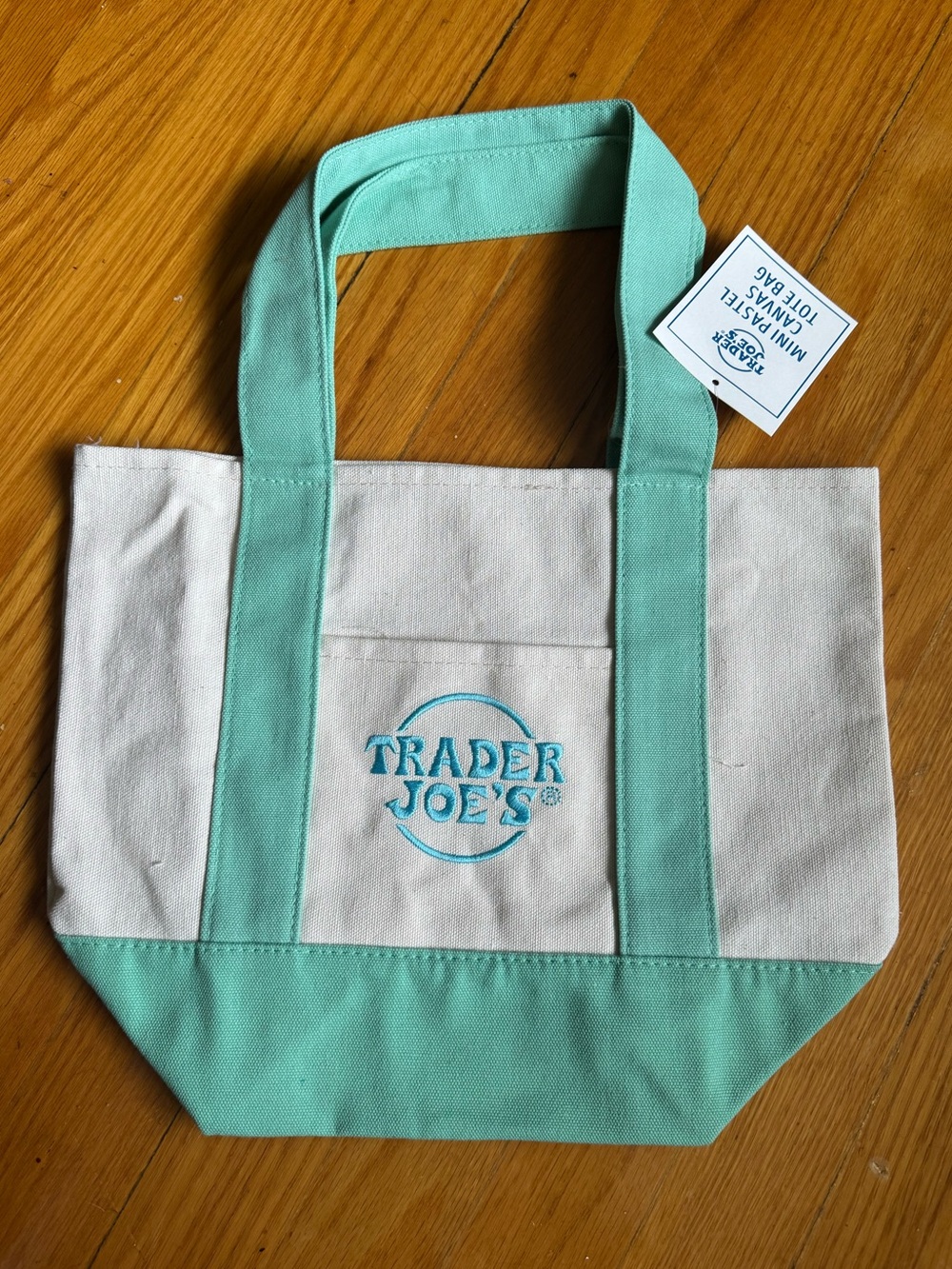 NWT Trader Joes Spring Mint Green Mini Canvas Tote Bag